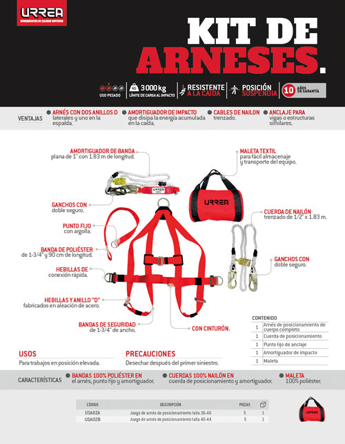 Juego de arnés de posicionamiento talla 40-44, 5 piezas Urrea