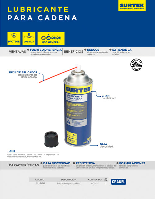 Lubricante para cadena 400 ml Surtek