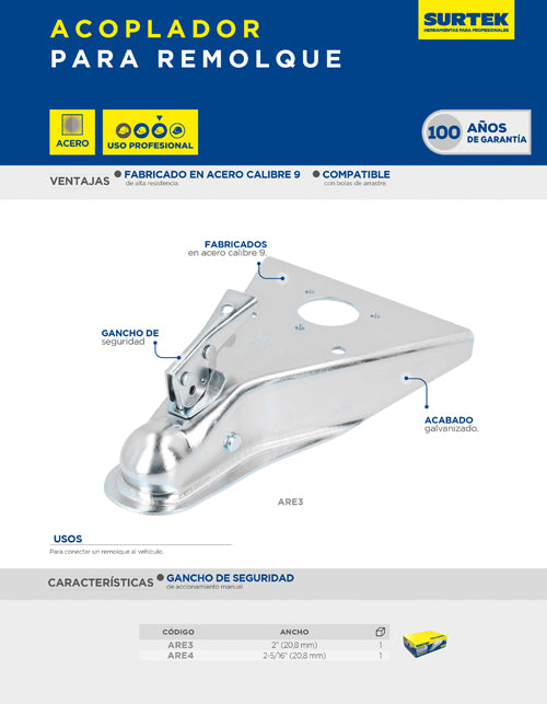 Acoplador para remolque tipo "A", 2" Surtek