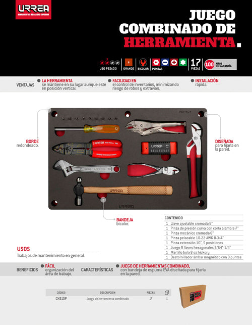 Juego combinado de herramienta 8 piezas, CH213P-C Urrea