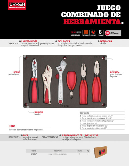 Juego combinado de herramienta 6 piezas, CH281P-C Urrea