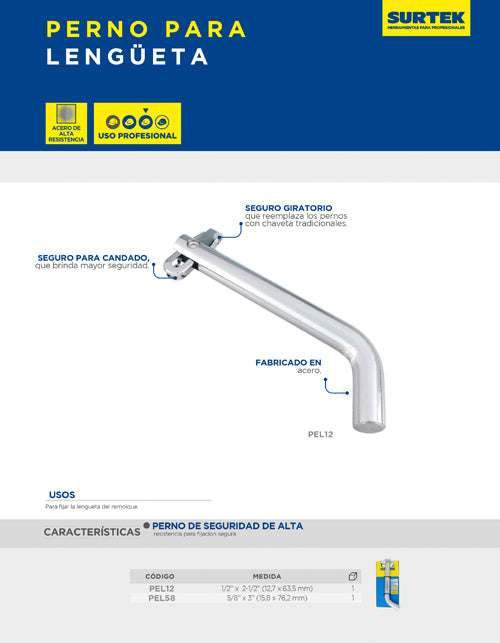 Perno para lengüeta 5/8" x 3" Surtek