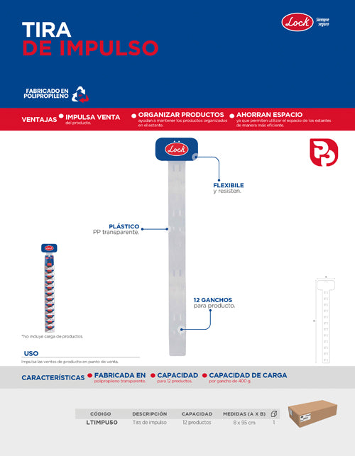 Tira de impulso Lock de polipropileno 95 x 8 cm Lock