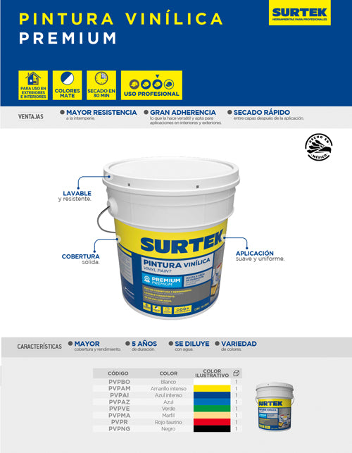 Cubeta de pintura vinílica premium 19 Lt color rojo Surtek