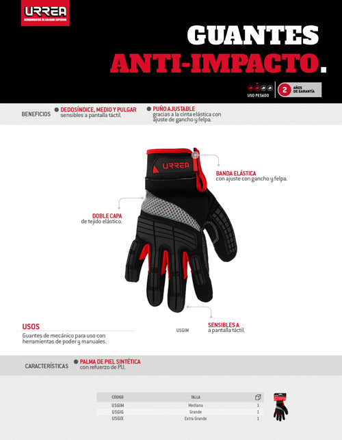 Guantes de mecánico anti-impacto EG Urrea