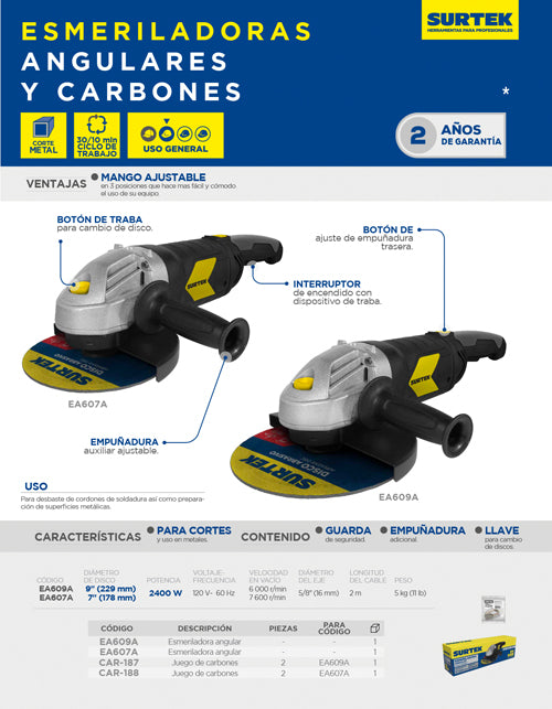 Juego de carbones para EA609A, 2 piezas Surtek