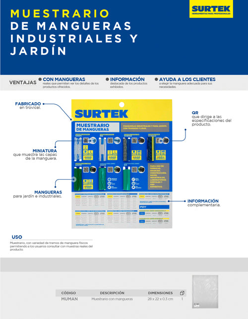 Muestrario de mangueras industriales y para jardín Surtek