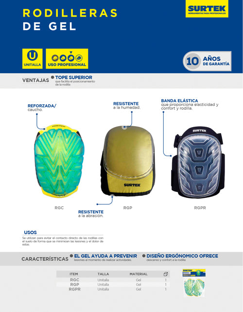 Rodilleras de gel y caucho reforzado Surtek