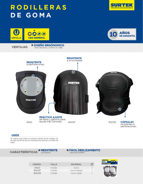 Rodilleras de goma rígida Surtek