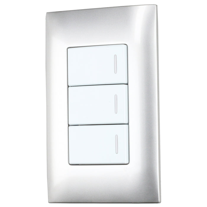 Placa 3 Interruptor 1/3, línea Americana, color plata Surtek
