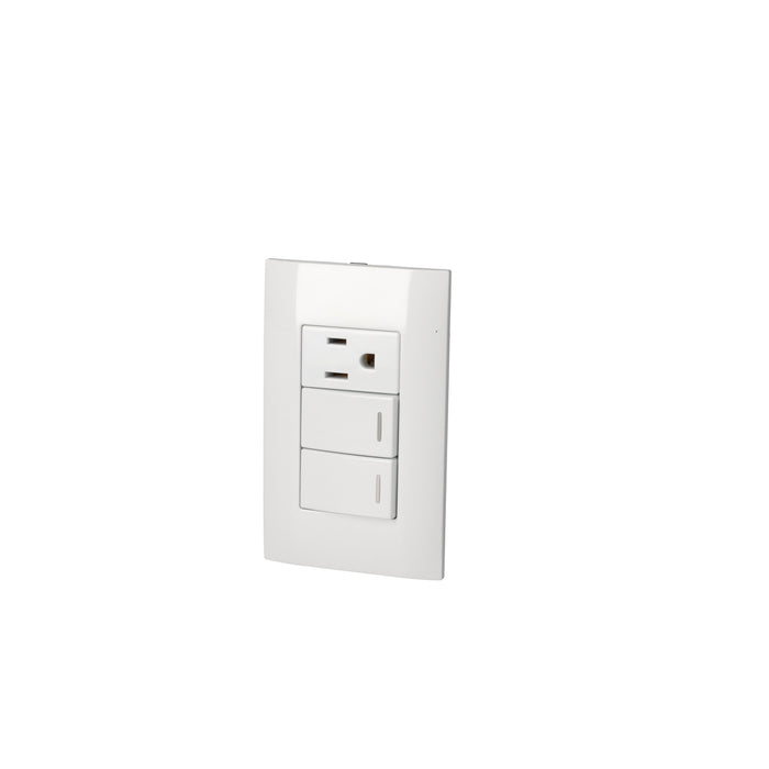 Placa 2 Switch 1 contacto 1/3, línea Americana, color blanco Surtek