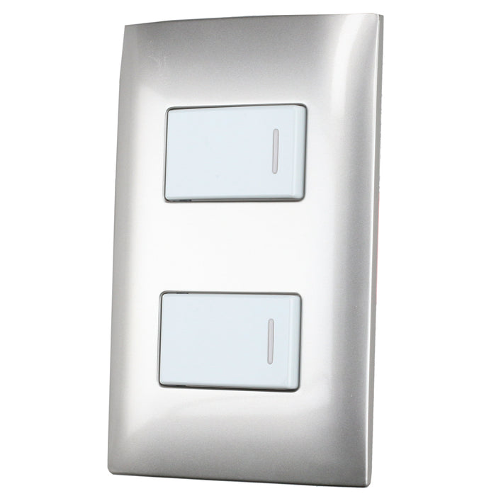 Placa 2 Interruptor 1/3, línea Americana, color plata Surtek