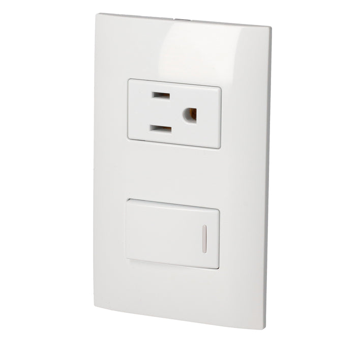 Placa 1 Switch 1 contacto 1/3, línea Americana, color blanco Surtek
