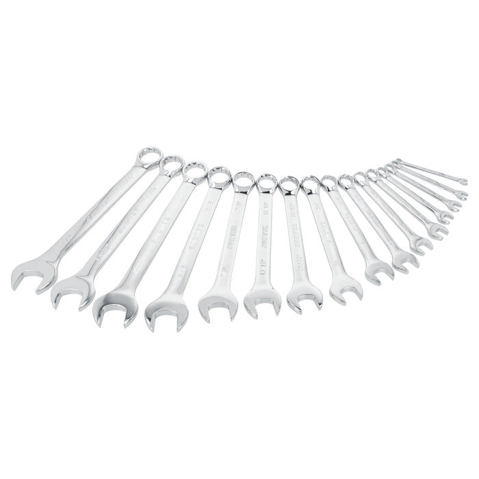 Juego de llaves combinadas pulido espejo métricas, 12 puntas, 16 piezas en rack Surtek
