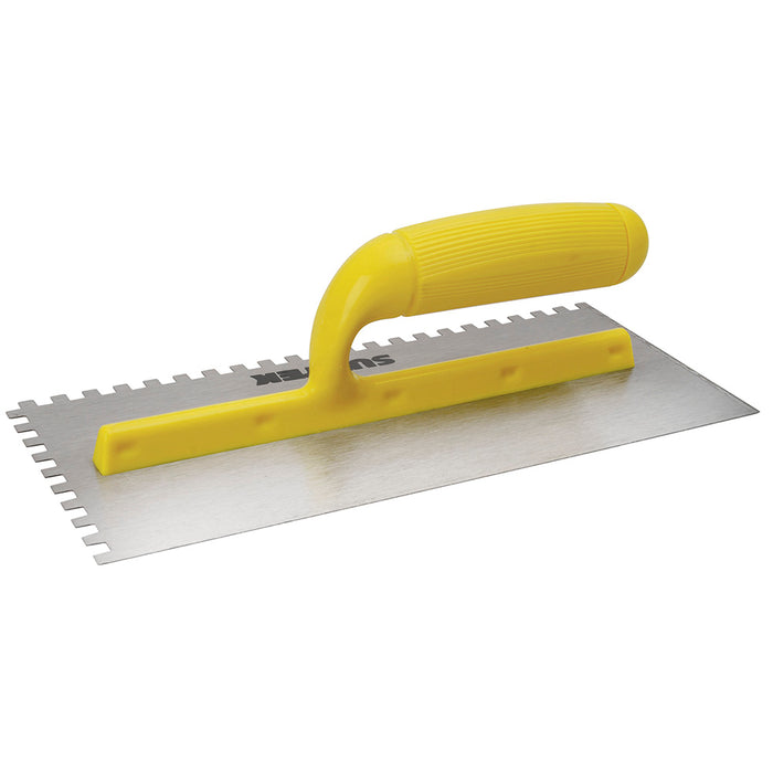 Llana dentada cuadrada de acero al alto carbón con mango de plástico 11" x 5" Surtek