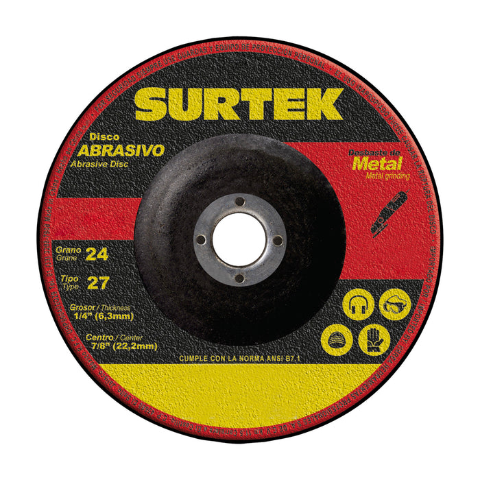 Disco abrasivo tipo 27 para metal 7" x 1/4" Surtek