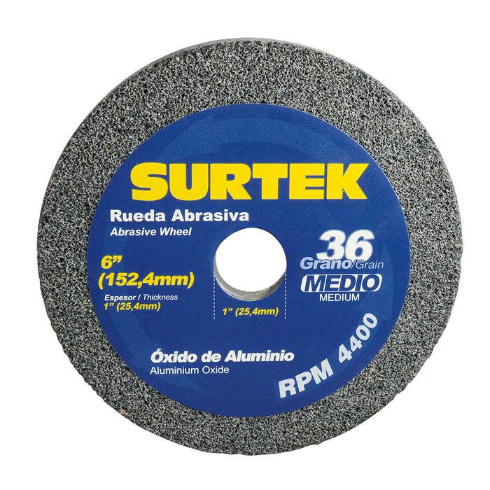 Rueda abrasiva de óxido de aluminio grano 36, 6" x 1" Surtek