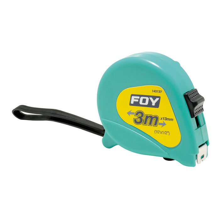 Flexómetro con carcasa de plástico turquesa 3 m x 1/2" Foy