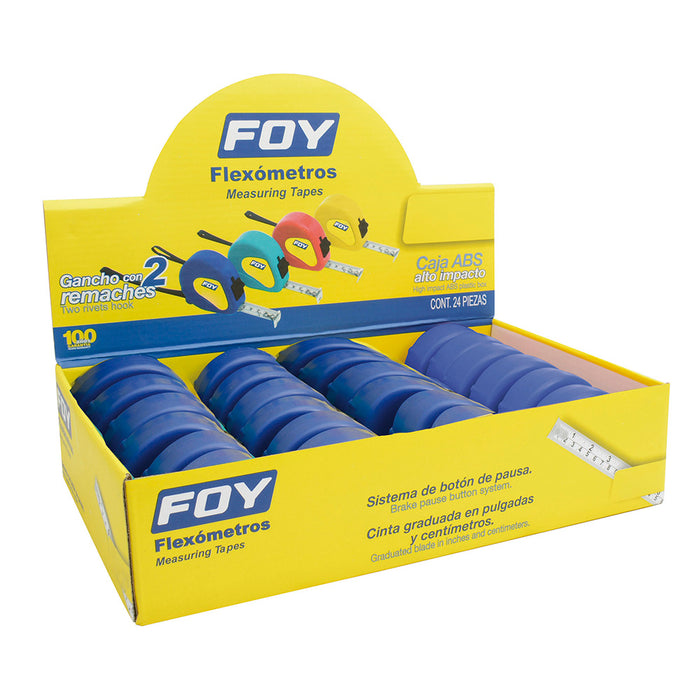 Flexómetros con carcasa de plástico azul en display 5 m x 3/4" Foy