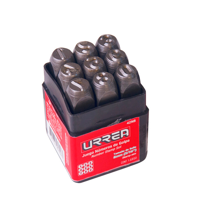 Juego de números del "0" al "9" de golpe 8 mm, 9 piezas Urrea