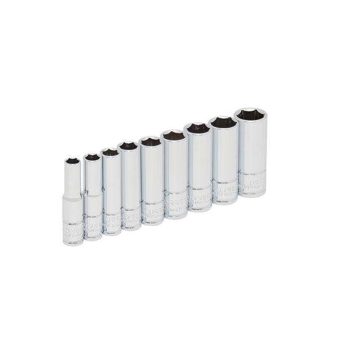 Juego de dados largos cuadro de 1/4", 6 puntas, métricos, 9 piezas Urrea