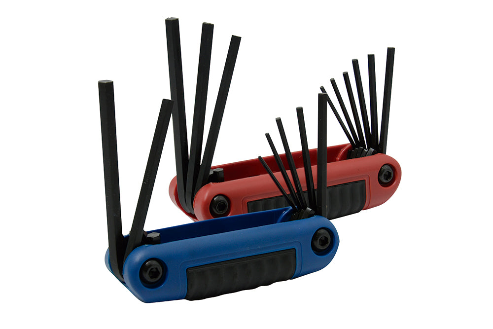 Juego de llaves hexagonales tipo navaja en pulgadas y métricas estuche bimaterial, 16 pz Urrea