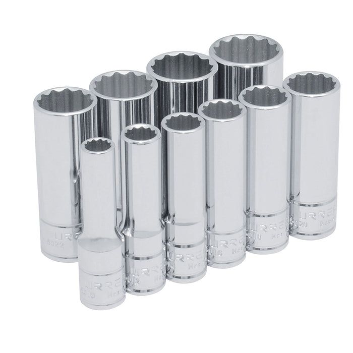 Juego de dados largos cuadro de 3/8", 12 puntas, en pulgadas, 10 piezas Urrea