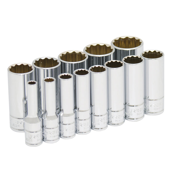 Juego de dados largos cuadro de 3/8", 12 puntas, en pulgadas, 13 piezas Urrea