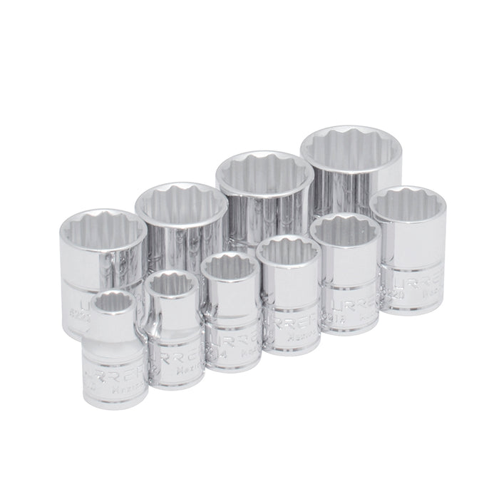 Juego de dados cuadro de 3/8", 12 puntas, en pulgadas, 10 piezas Urrea