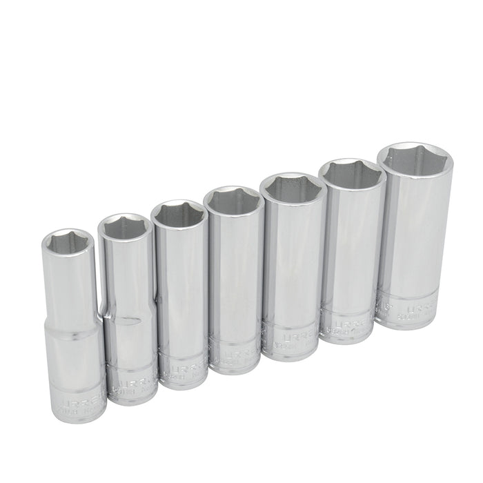 Juego de dados largos cuadro de 1/2", 6 puntas, en pulgadas, 7 piezas Urrea