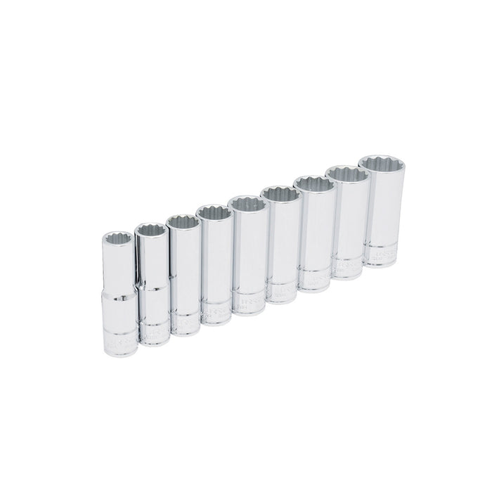 Juego de dados largos cuadro de 1/2", 12 puntas, en pulgadas, 9 piezas Urrea