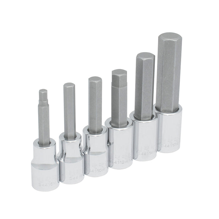 Juego de dados con punta hexagonal cuadro de 1/2", métricos, 6 piezas Urrea