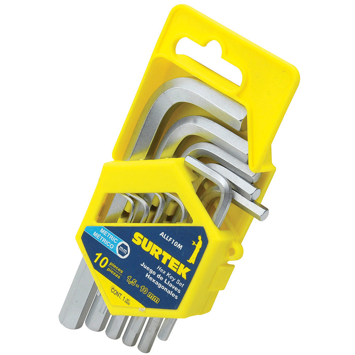 Juego de llaves hexagonales tipo "L", métricas, 10 piezas en rack Surtek