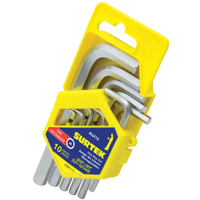 Juego de llaves hexagonales tipo "L", en pulgadas, 10 piezas en rack Surtek