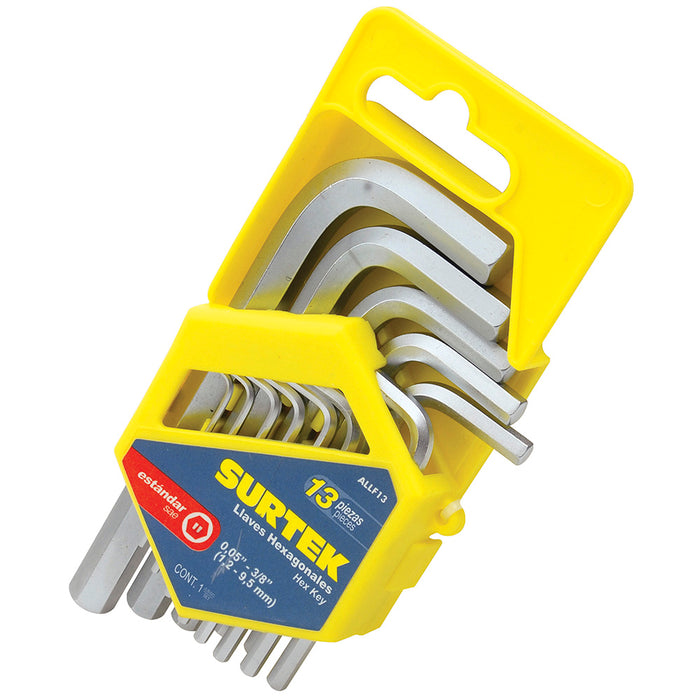 Juego de llaves hexagonales tipo "L", en pulgadas, 13 piezas en rack Surtek