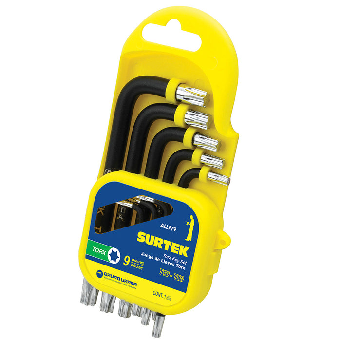 Juego de llaves hexagonales tipo "L", Torx, 9 piezas en rack Surtek