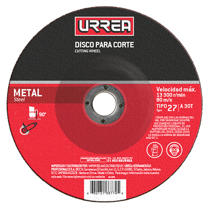 Disco abrasivo tipo 27 para metal 7" x 1/8" Urrea