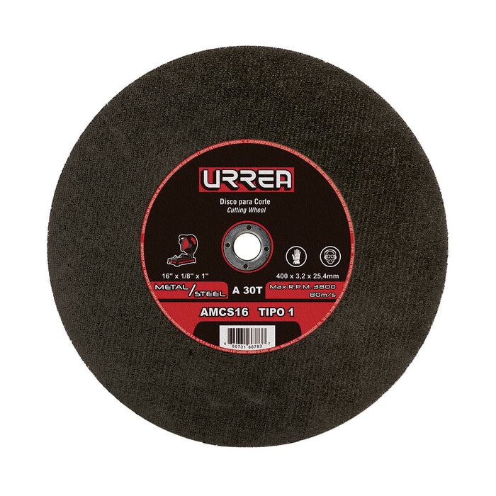 Disco abrasivo tipo 1 para metal 16" x 1/8" Urrea