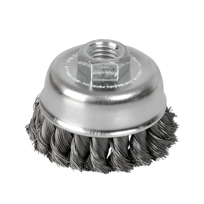 Carda copa trenzada alambre delgado 4" x 0.35 mm con rosca M14 Surtek