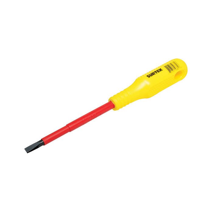 Destornillador con mango amarillo dieléctrico, punta cabinet 1000 V de 5/32" x 4" Surtek