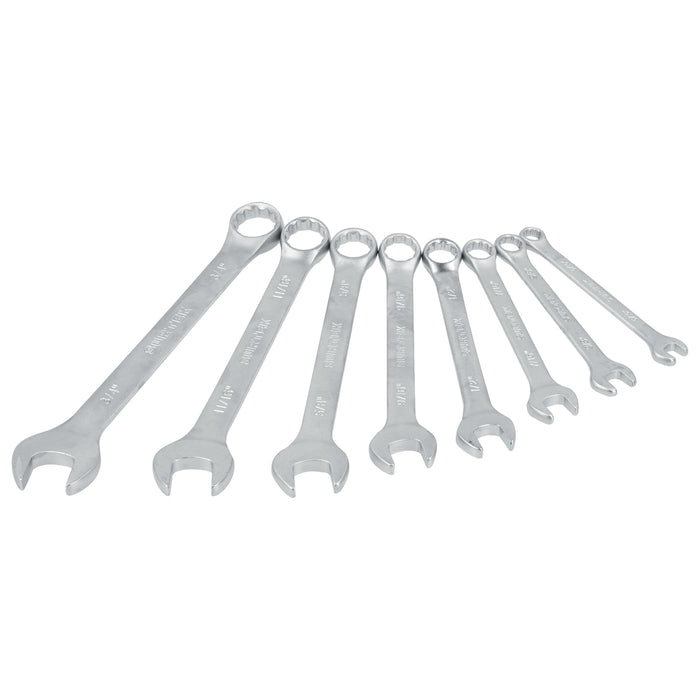 Juego de llaves combinadas satinadas en pulgadas, 12 puntas, 8 piezas en rack Surtek