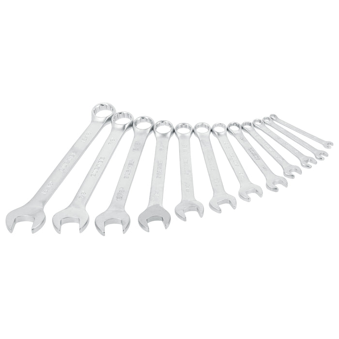 Juego de llaves combinadas satinadas métricas, 12 puntas, 12 piezas en rack Surtek