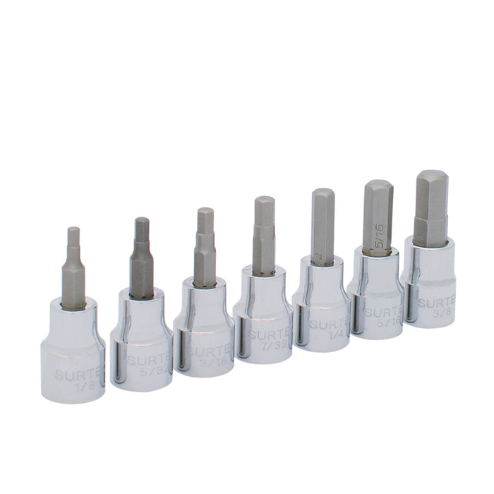 Juego de dados punta hexagonal cuadro de 3/8", en pulgadas, 7 piezas Surtek