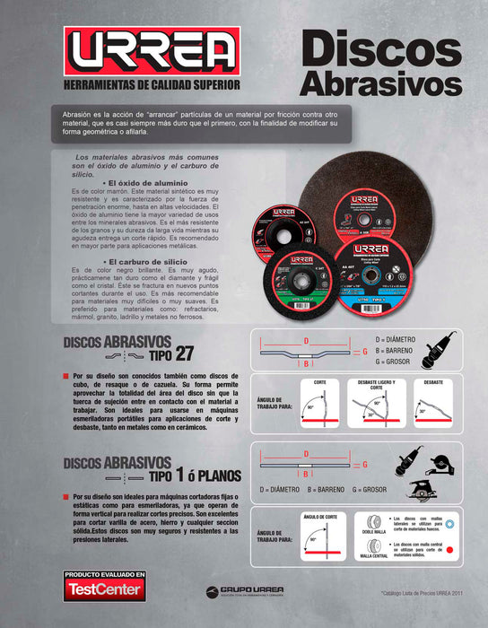 Disco abrasivo tipo 1 para metal 14" x 7/64" Urrea