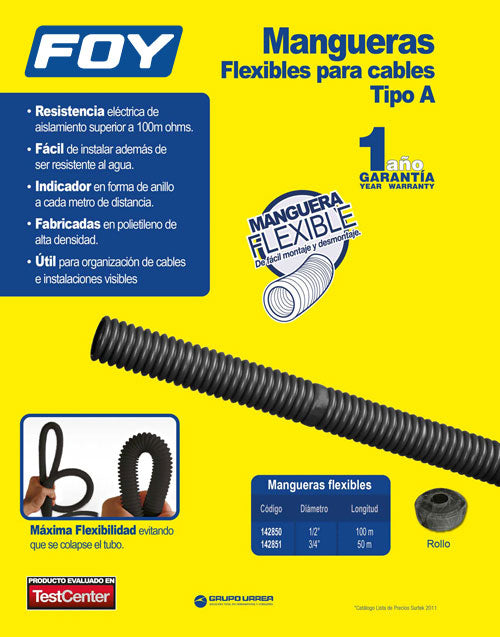 Manguera flexible para cable, reforzada 1/2" 100 m Foy