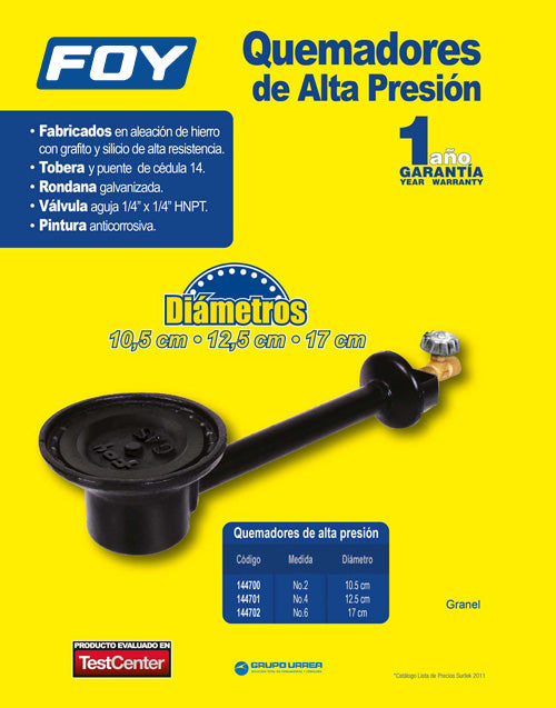 Quemador de alta presión de hierro fundido # 6 Foy