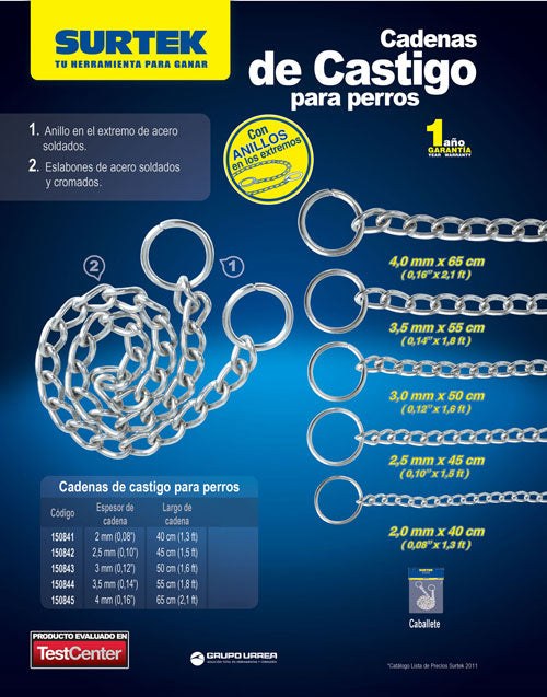 Cadena de castigo 4 mm x 65 cm Surtek