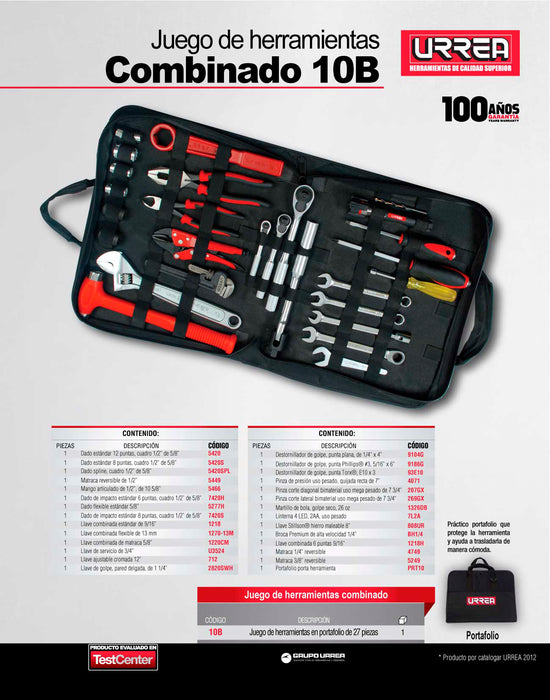 Juego combinado de herramientas 27 piezas, con portafolio Urrea