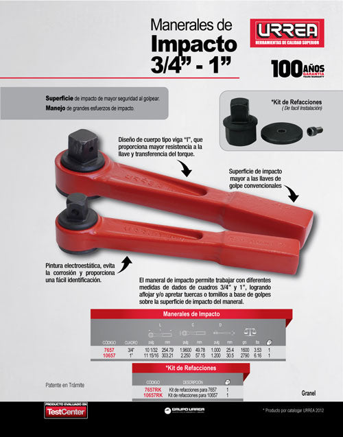 Maneral para dado de impacto cuadro de 3/4", 10-1/32" Urrea