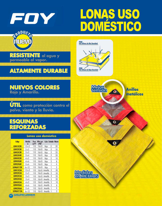 Lona de polietileno color rojo con fondo plata, 2 x 3 m Foy